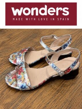 Wonders Floral Metallic Leather Sandals – Size 37